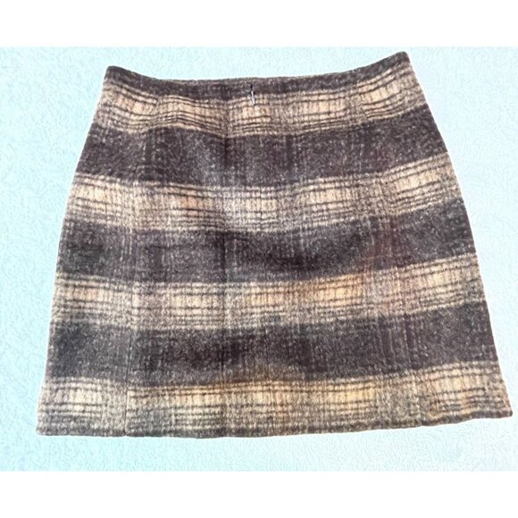 Uniqlo Womens Wool Blend Plaid Mini Skirt Large Dark Brown Career Lined Zip New - Picture 3 of 8